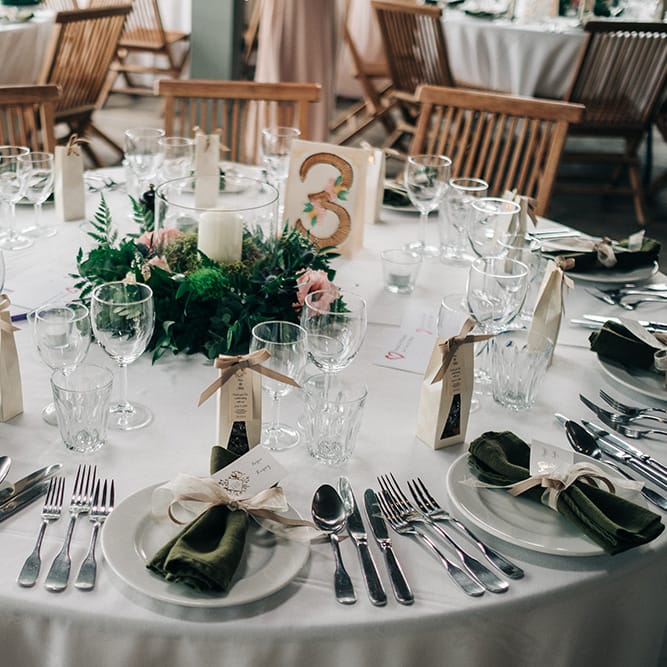 Rustic Table Setting For Wedding // Rue De Seine Bride For A Stone Barn Wedding With Wedding Party In Soft Pink And Navy And Images From Jason Mark Harris With Film By Harris Films