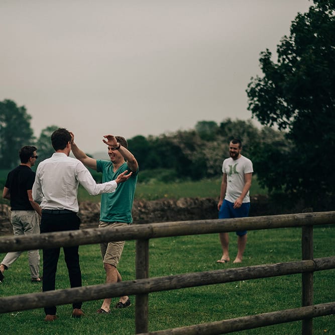 Groom & Groomsmen Before Wedding // Bridesmaids In Pale Pink Dresses // Rue De Seine Bride For A Stone Barn Wedding With Wedding Party In Soft Pink And Navy And Images From Jason Mark Harris With Film By Harris Films