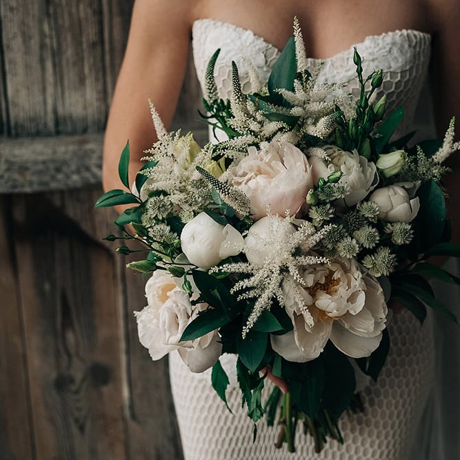 Pink And White Wedding Bouquet // Rue De Seine Bride For A Stone Barn Wedding With Wedding Party In Soft Pink And Navy And Images From Jason Mark Harris With Film By Harris Films