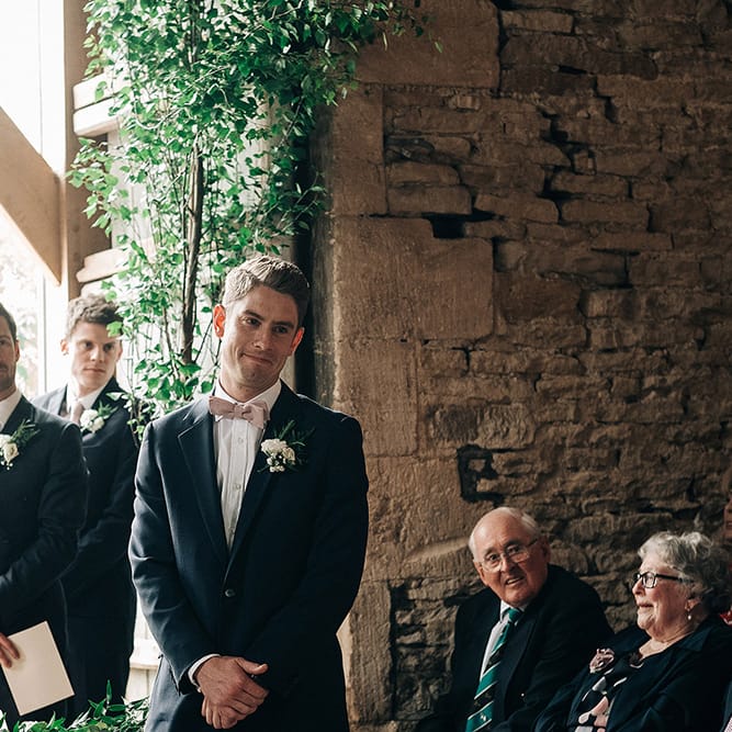 Rue De Seine Bride For A Stone Barn Wedding With Wedding Party In Soft Pink And Navy And Images From Jason Mark Harris With Film By Harris Films