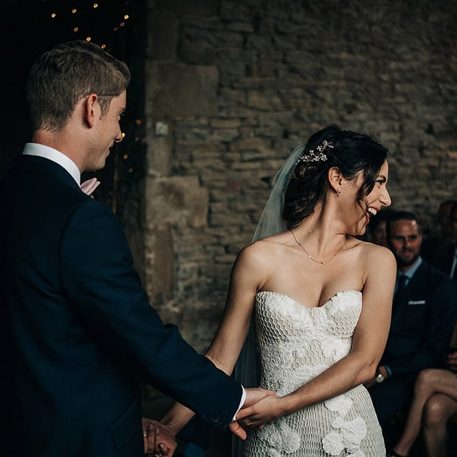 Rue De Seine Bride For A Stone Barn Wedding With Wedding Party In Soft Pink And Navy And Images From Jason Mark Harris With Film By Harris Films