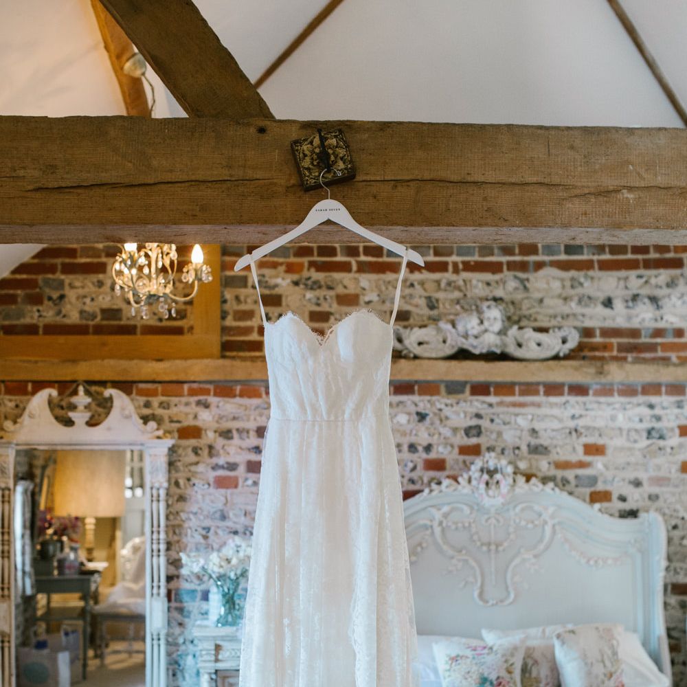 Sarah Seven Bridal Gown | DIY Wedding at Upwaltham Barns with Bright Flowers | Danielle Victoria Photography