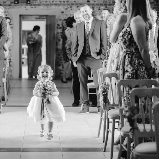 Wedding Ceremony | Flower Girl | DIY Wedding at Upwaltham Barns with Bright Flowers | Danielle Victoria Photography