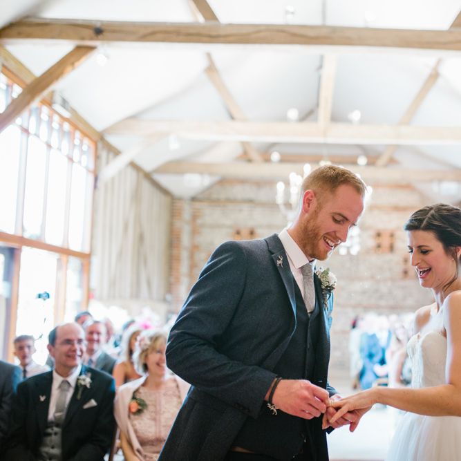 Wedding Ceremony | Bride in Sarah Seven Gown | Groom in Ted Baker & Next | DIY Wedding at Upwaltham Barns with Bright Flowers | Danielle Victoria Photography