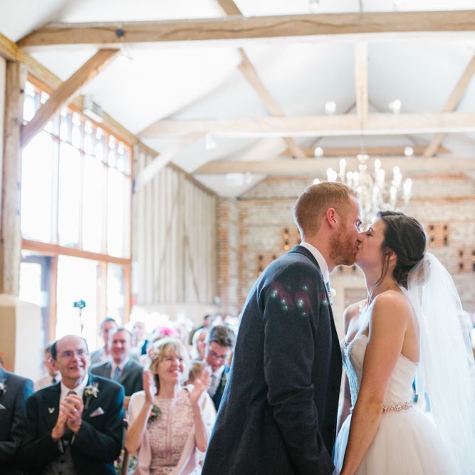 Wedding Ceremony | Bride in Sarah Seven Gown | Groom in Ted Baker & Next | DIY Wedding at Upwaltham Barns with Bright Flowers | Danielle Victoria Photography