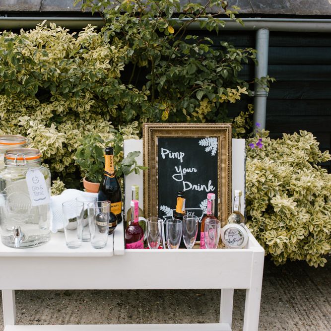 Pink Your Drink Station | DIY Wedding at Upwaltham Barns with Bright Flowers | Danielle Victoria Photography