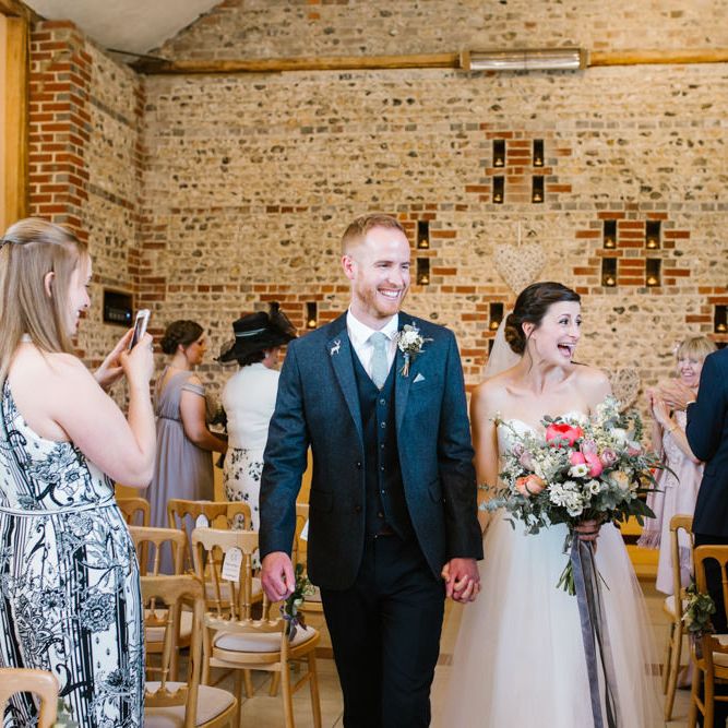 Wedding Ceremony | Bride in Sarah Seven Gown | Groom in Ted Baker & Next | DIY Wedding at Upwaltham Barns with Bright Flowers | Danielle Victoria Photography