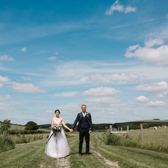 Bride in Sarah Seven Gown | Groom in Ted Baker & Next | DIY Wedding at Upwaltham Barns with Bright Flowers | Danielle Victoria Photography