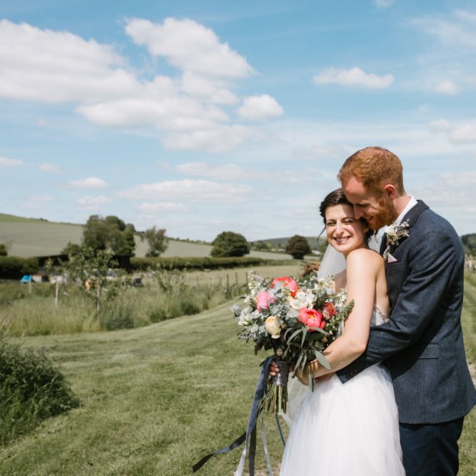 Bride in Sarah Seven Gown | Groom in Ted Baker & Next | DIY Wedding at Upwaltham Barns with Bright Flowers | Danielle Victoria Photography