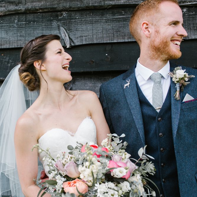 Bride in Sarah Seven Gown | Groom in Ted Baker & Next | DIY Wedding at Upwaltham Barns with Bright Flowers | Danielle Victoria Photography