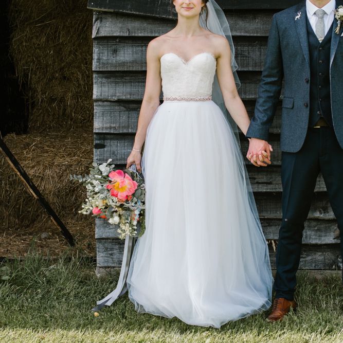 Bride in Sarah Seven Gown | Groom in Ted Baker & Next | DIY Wedding at Upwaltham Barns with Bright Flowers | Danielle Victoria Photography