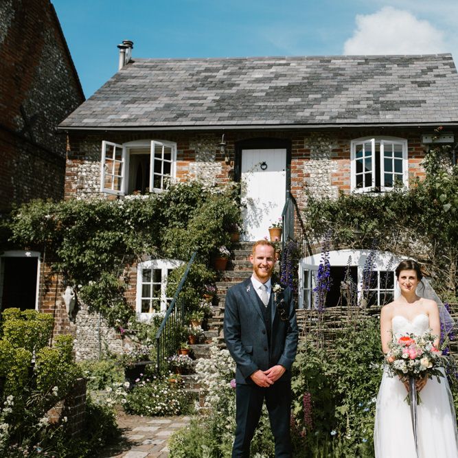 Bride in Sarah Seven Gown | Groom in Ted Baker & Next | DIY Wedding at Upwaltham Barns with Bright Flowers | Danielle Victoria Photography