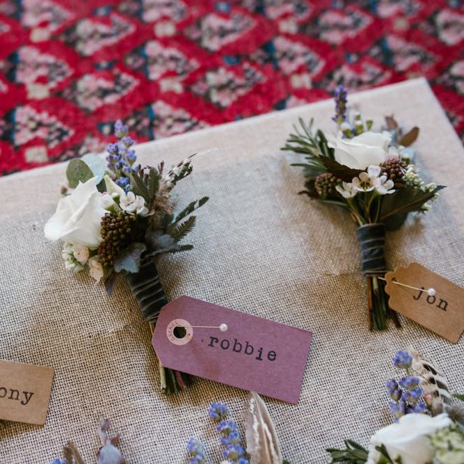 Buttonholes | DIY Wedding at Upwaltham Barns with Bright Flowers | Danielle Victoria Photography