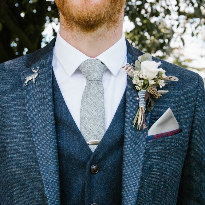 Groom in Ted Baker Jacket & Next Waistcoat & Tie | DIY Wedding at Upwaltham Barns with Bright Flowers | Danielle Victoria Photography