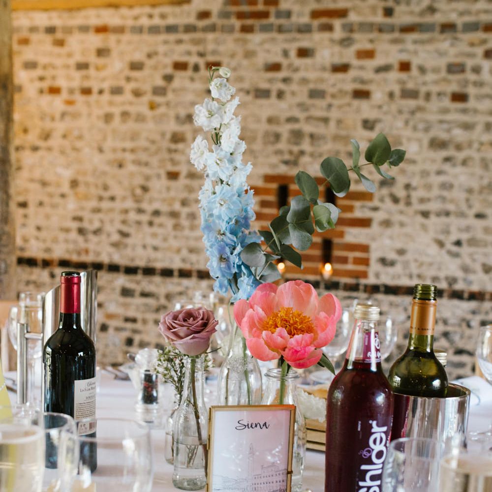 Flower Stem Centrepiece | DIY Wedding at Upwaltham Barns with Bright Flowers | Danielle Victoria Photography