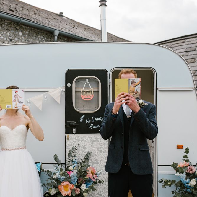 Vintage Caravan Photo Booth | DIY Wedding at Upwaltham Barns with Bright Flowers | Danielle Victoria Photography