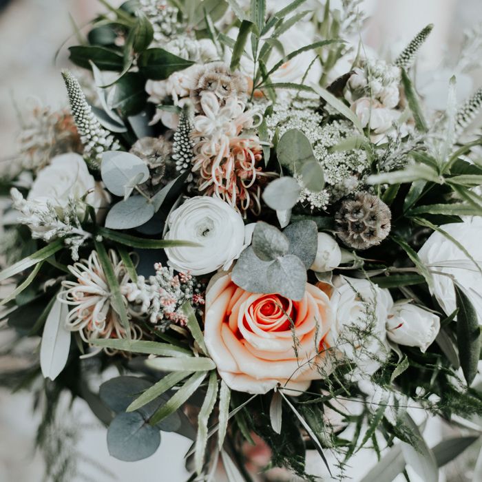 Sage Green & Peach Wedding Bouquet