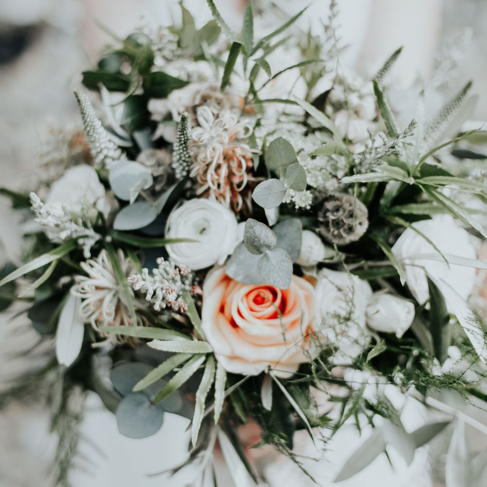 Sage Green & Peach Wedding Bouquet