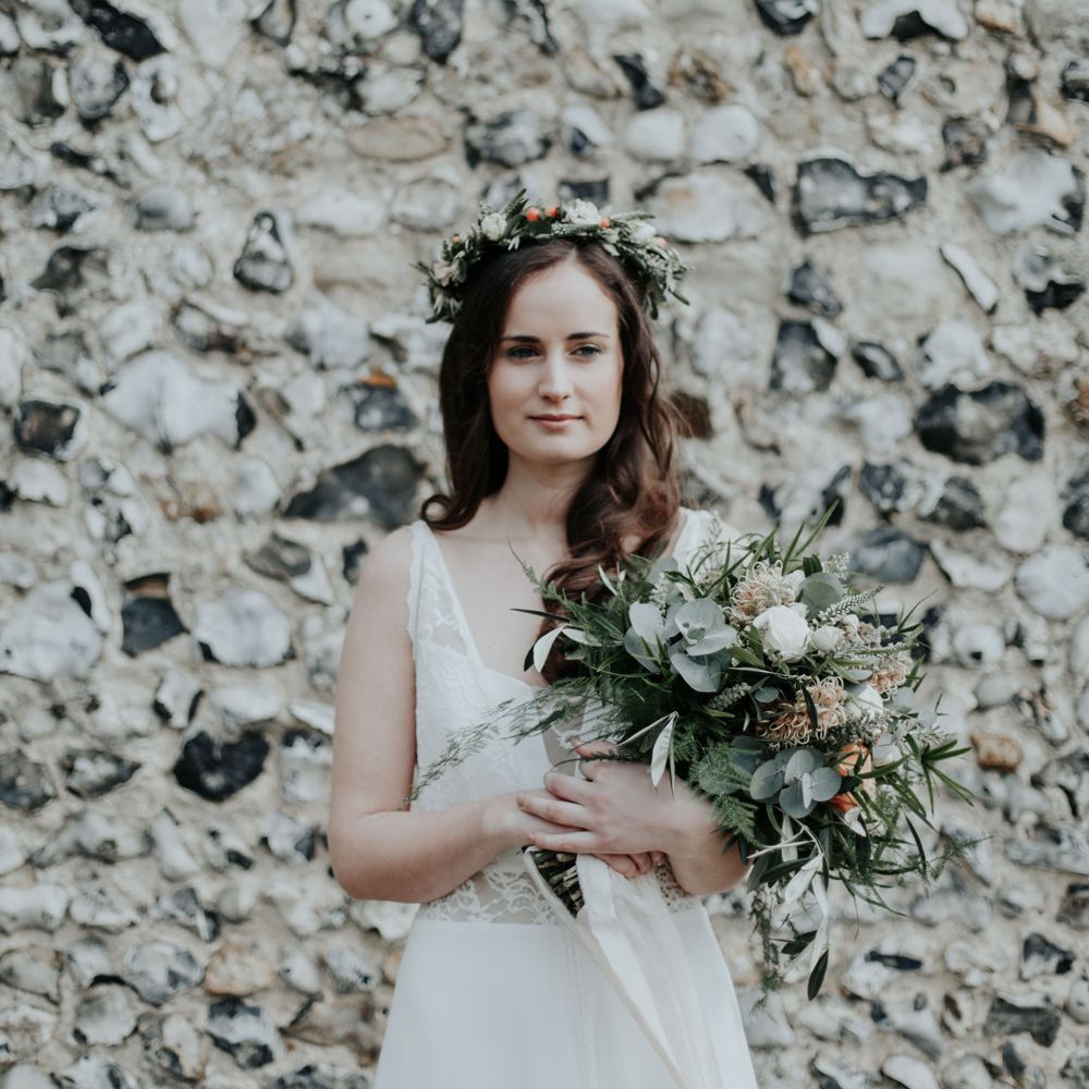 Sage Green & Peach Wedding Bouquet