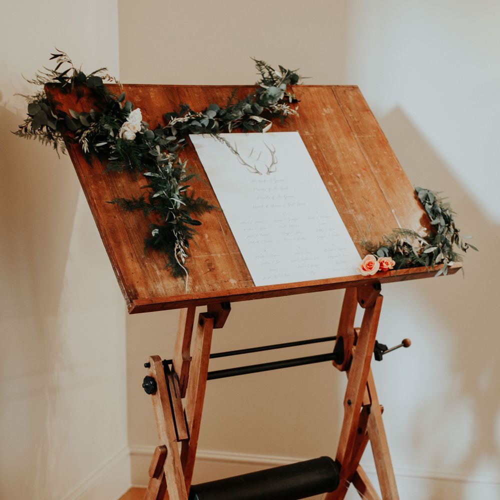 Table Plan On Wooden Drawing Board