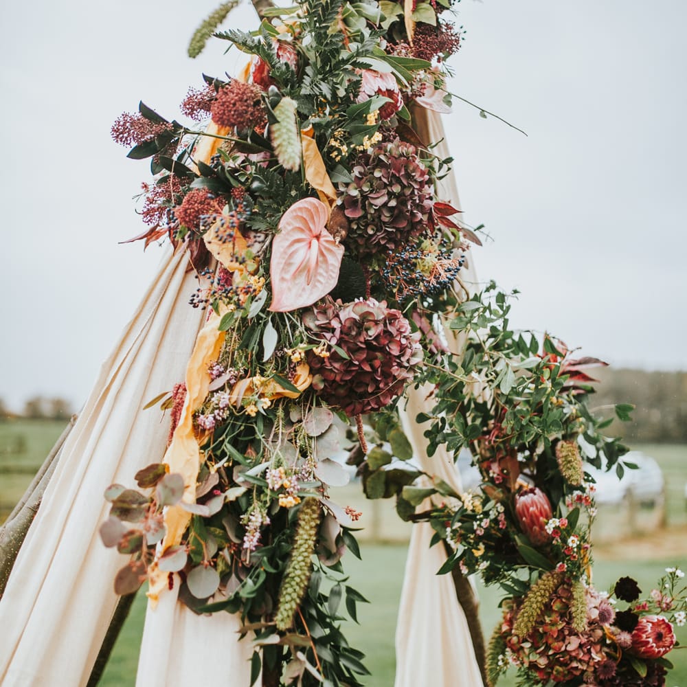 Naked Tipi Wedding Altar & Hay Bale Seating For Wedding Ceremony