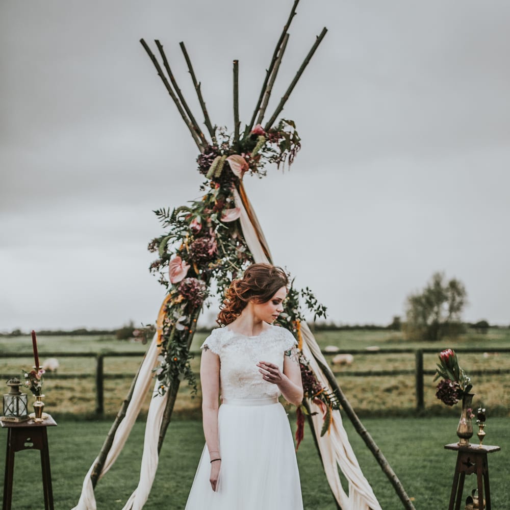 Naked Tipi Wedding Altar & Hay Bale Seating For Wedding Ceremony