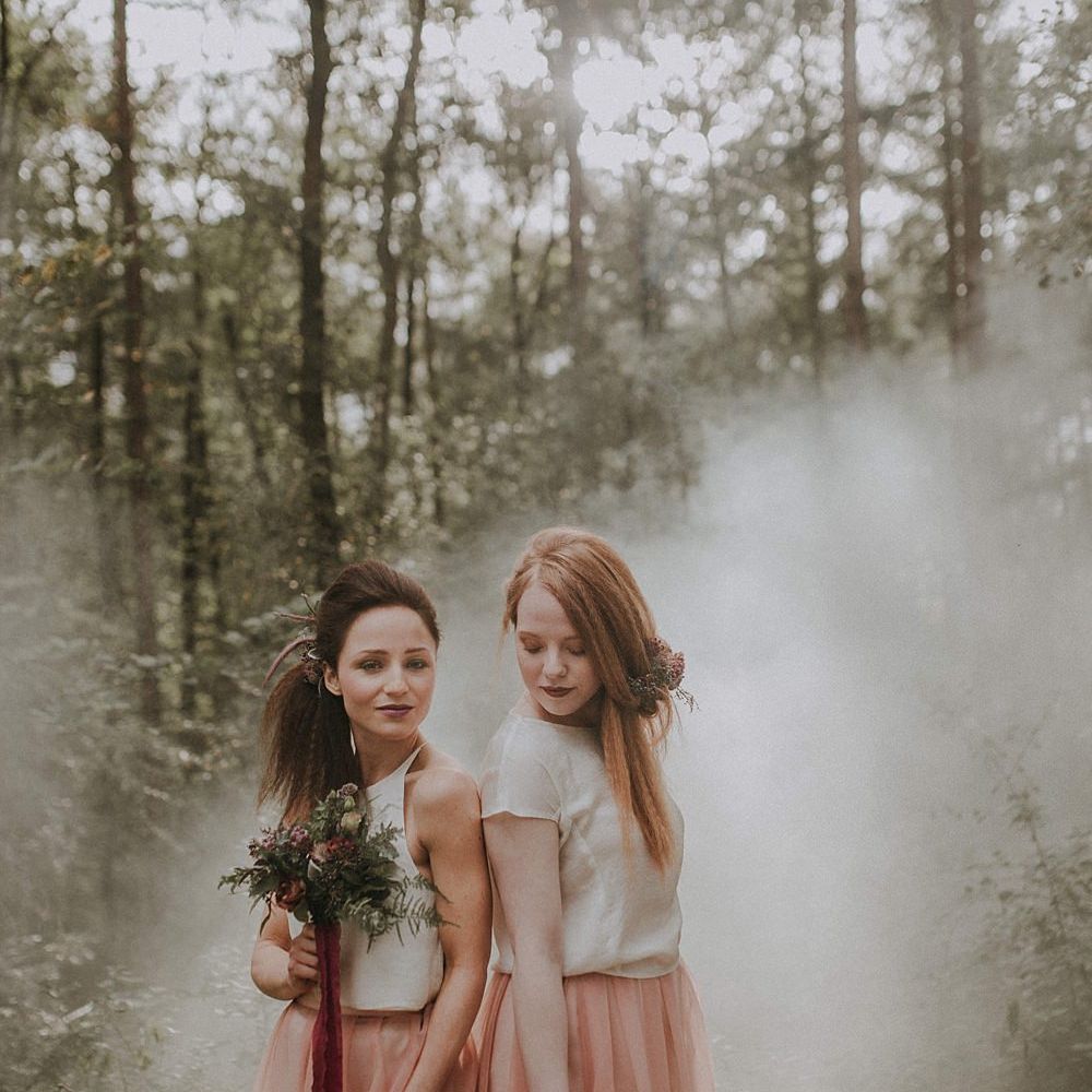 Bridesmaids in Blush Pink Tulle Skirts | Woodland Bohemian Luxe Inspiration | Lola Rose Photography & Film