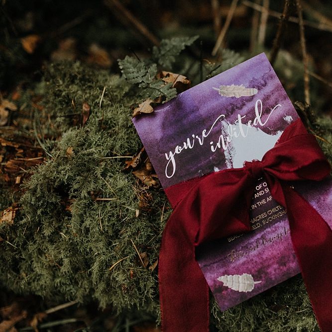 Purple & Gold Wedding Stationery by Sugar Spice Designs | Woodland Bohemian Luxe Inspiration | Lola Rose Photography & Film