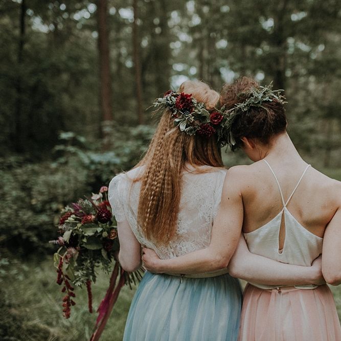 Bridesmaids in Blue & Pink Tulle Skirts | Woodland Bohemian Luxe Inspiration | Lola Rose Photography & Film