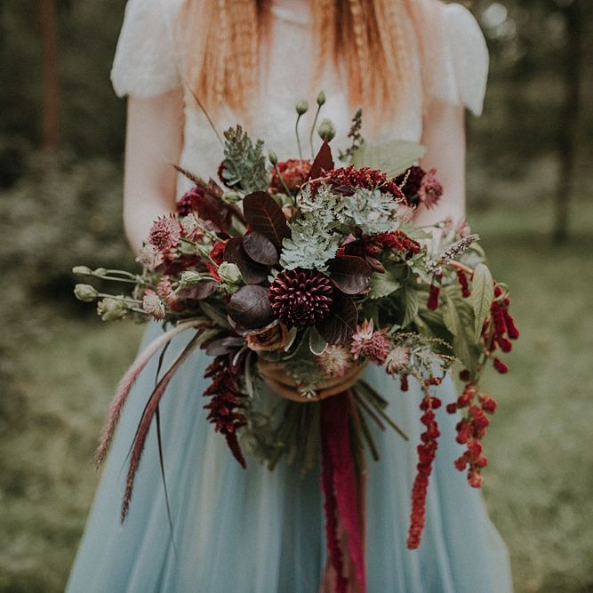 Burgundy & Green Bridal Bouquet | Woodland Bohemian Luxe Inspiration | Lola Rose Photography & Film