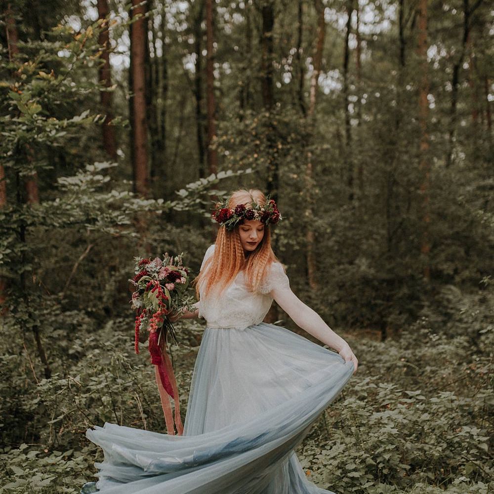 Bride in Blue Tulle Skirt from Rock The Frock Bridal | Woodland Bohemian Luxe Inspiration | Lola Rose Photography & Film