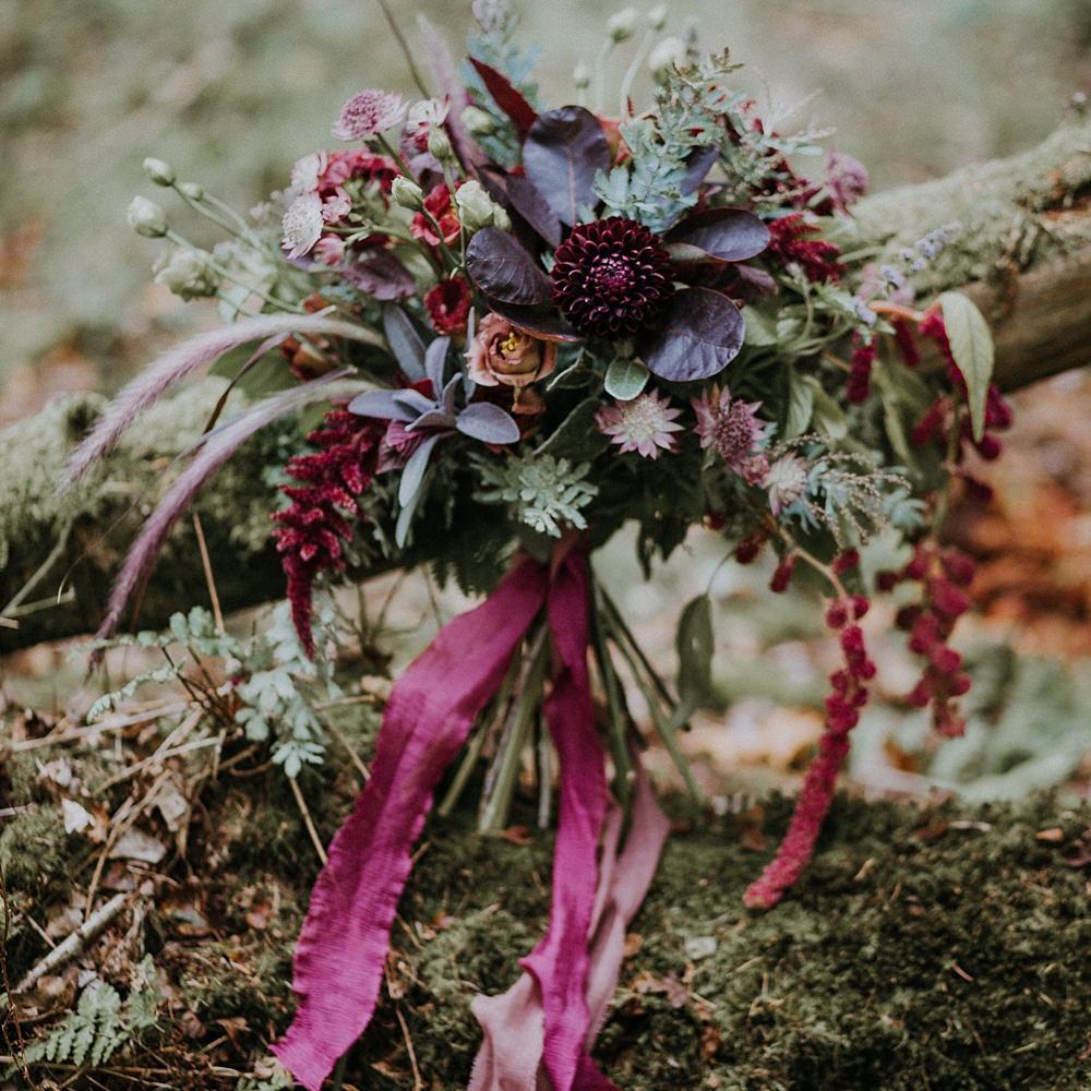 Deep Red Bridal Bouquet | Woodland Bohemian Luxe Inspiration | Lola Rose Photography & Film