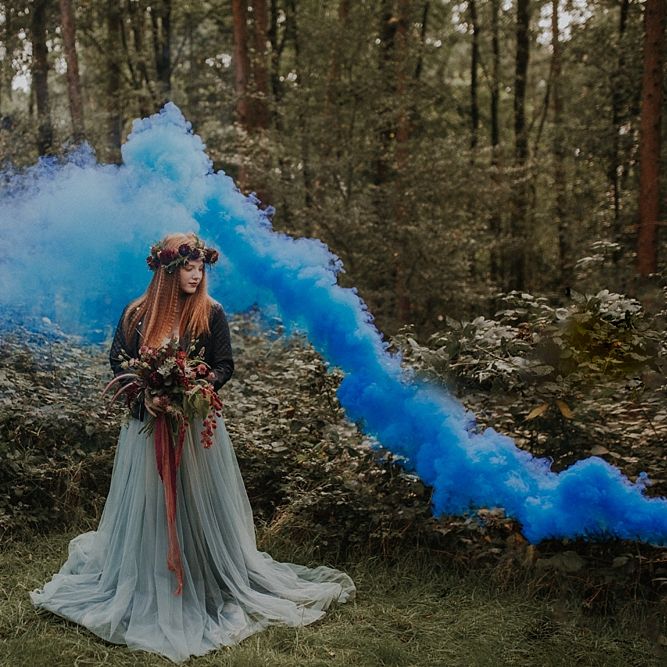 Bride in Blue Tulle Skirt from Rock The Frock Bridal | Woodland Bohemian Luxe Inspiration | Lola Rose Photography & Film