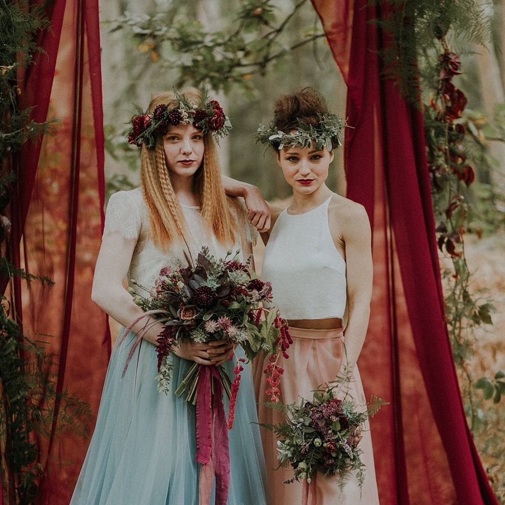 Bridesmaids in Blue & Pink Tulle Skirts | Woodland Bohemian Luxe Inspiration | Lola Rose Photography & Film