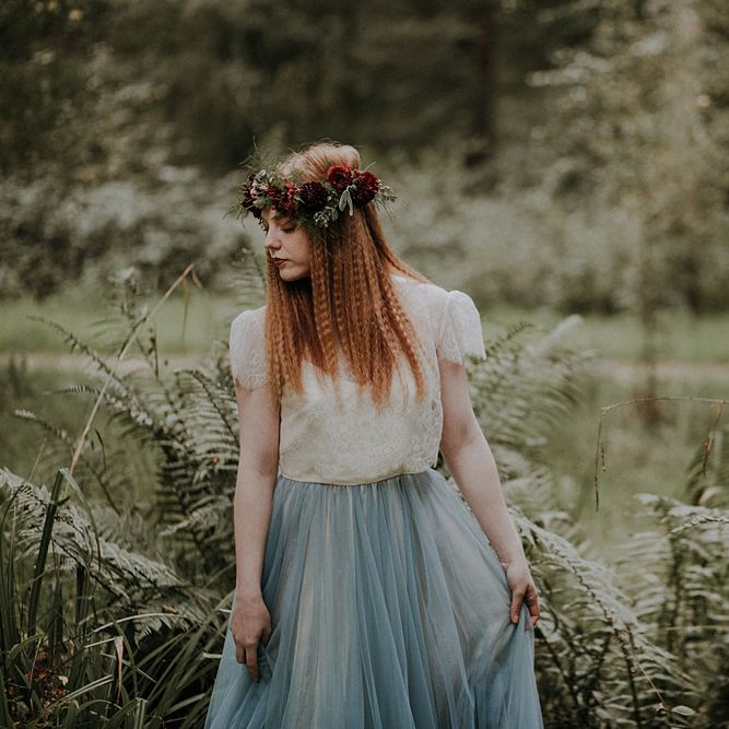 Bride in Blue Tulle Skirt from Rock The Frock Bridal | Woodland Bohemian Luxe Inspiration | Lola Rose Photography & Film