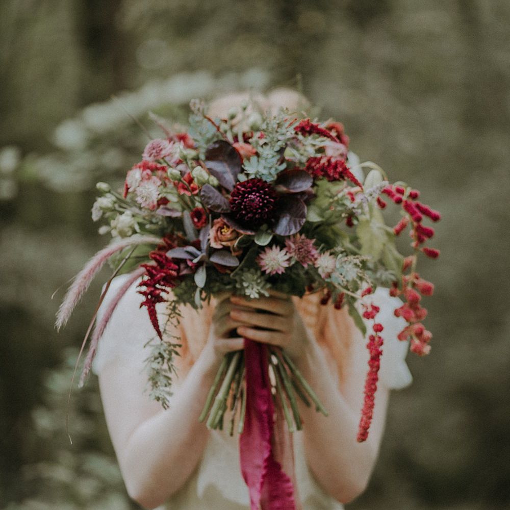Burgundy & Green Bridal Bouquet | Woodland Bohemian Luxe Inspiration | Lola Rose Photography & Film