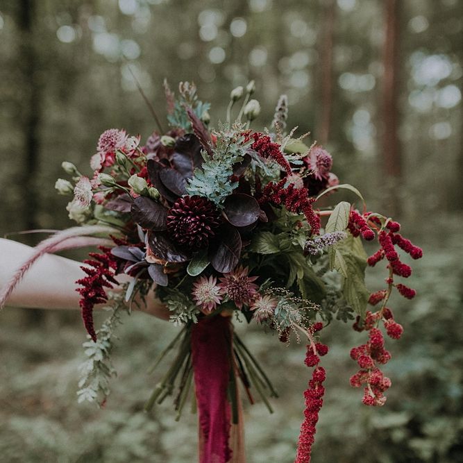 Burgundy & Green Bridal Bouquet | Woodland Bohemian Luxe Inspiration | Lola Rose Photography & Film
