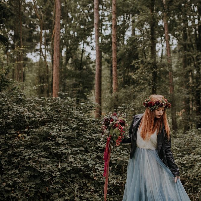 Bride in Blue Tulle Skirt from Rock The Frock Bridal | Woodland Bohemian Luxe Inspiration | Lola Rose Photography & Film