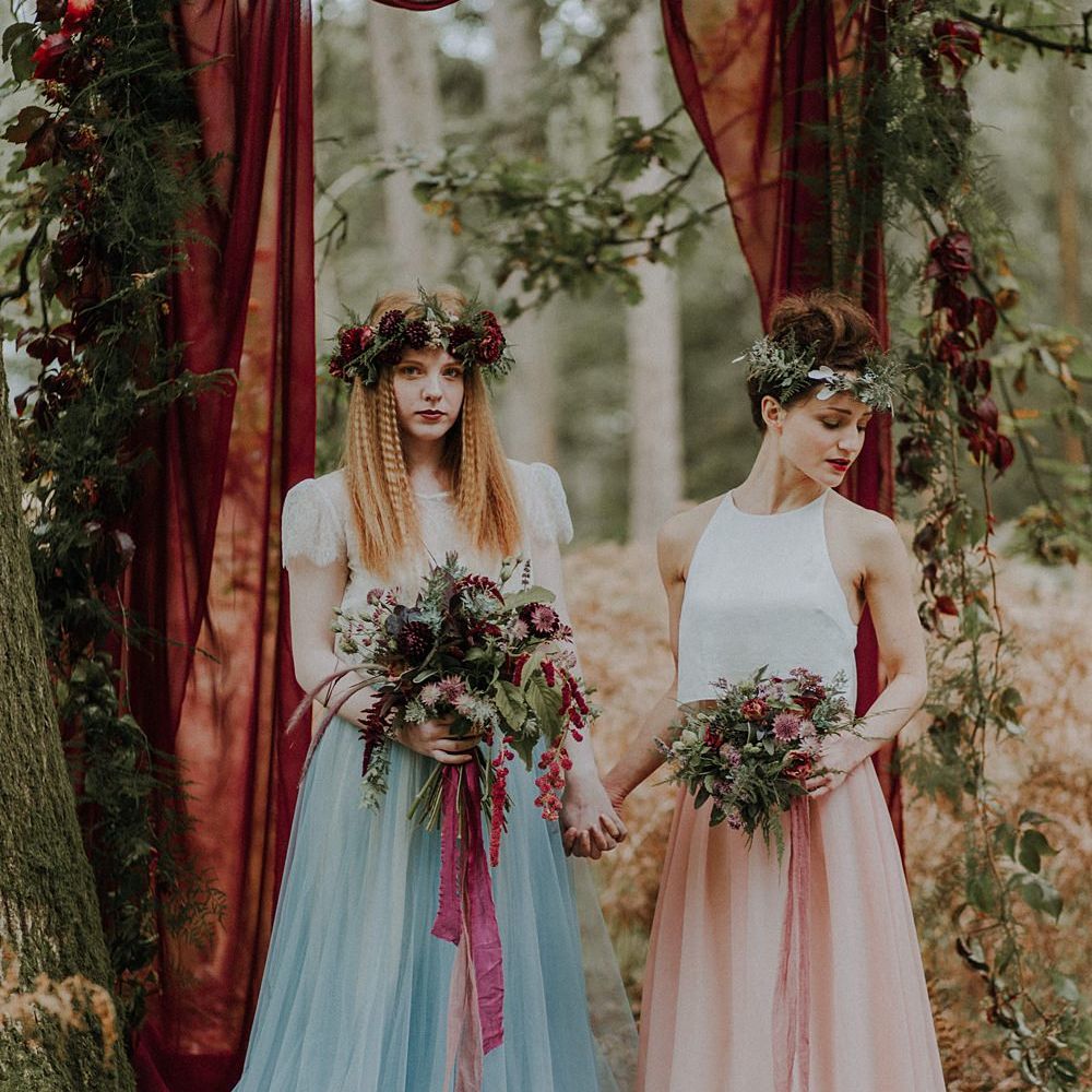 Bridesmaids in Blue & Pink Tulle Skirts | Woodland Bohemian Luxe Inspiration | Lola Rose Photography & Film
