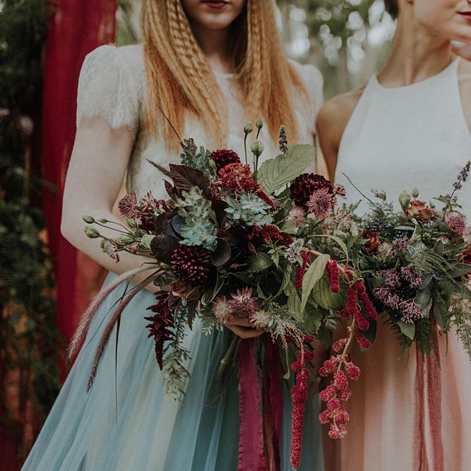 Bridesmaids in Blue & Pink Tulle Skirts | Woodland Bohemian Luxe Inspiration | Lola Rose Photography & Film