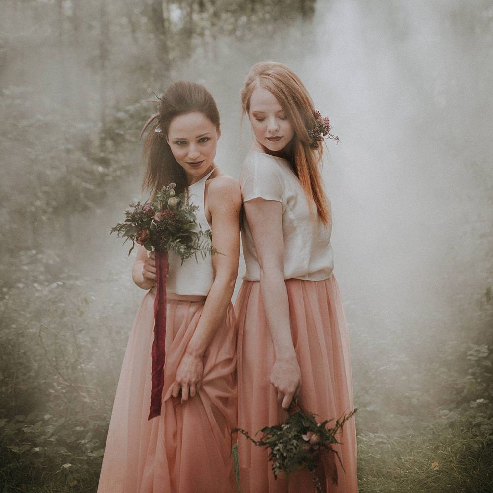 Bridesmaids in Blush Pink Tulle Skirts | Woodland Bohemian Luxe Inspiration | Lola Rose Photography & Film