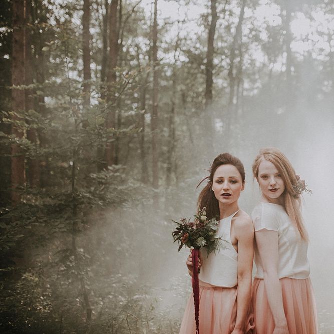Bridesmaids in Blush Pink Tulle Skirts | Woodland Bohemian Luxe Inspiration | Lola Rose Photography & Film