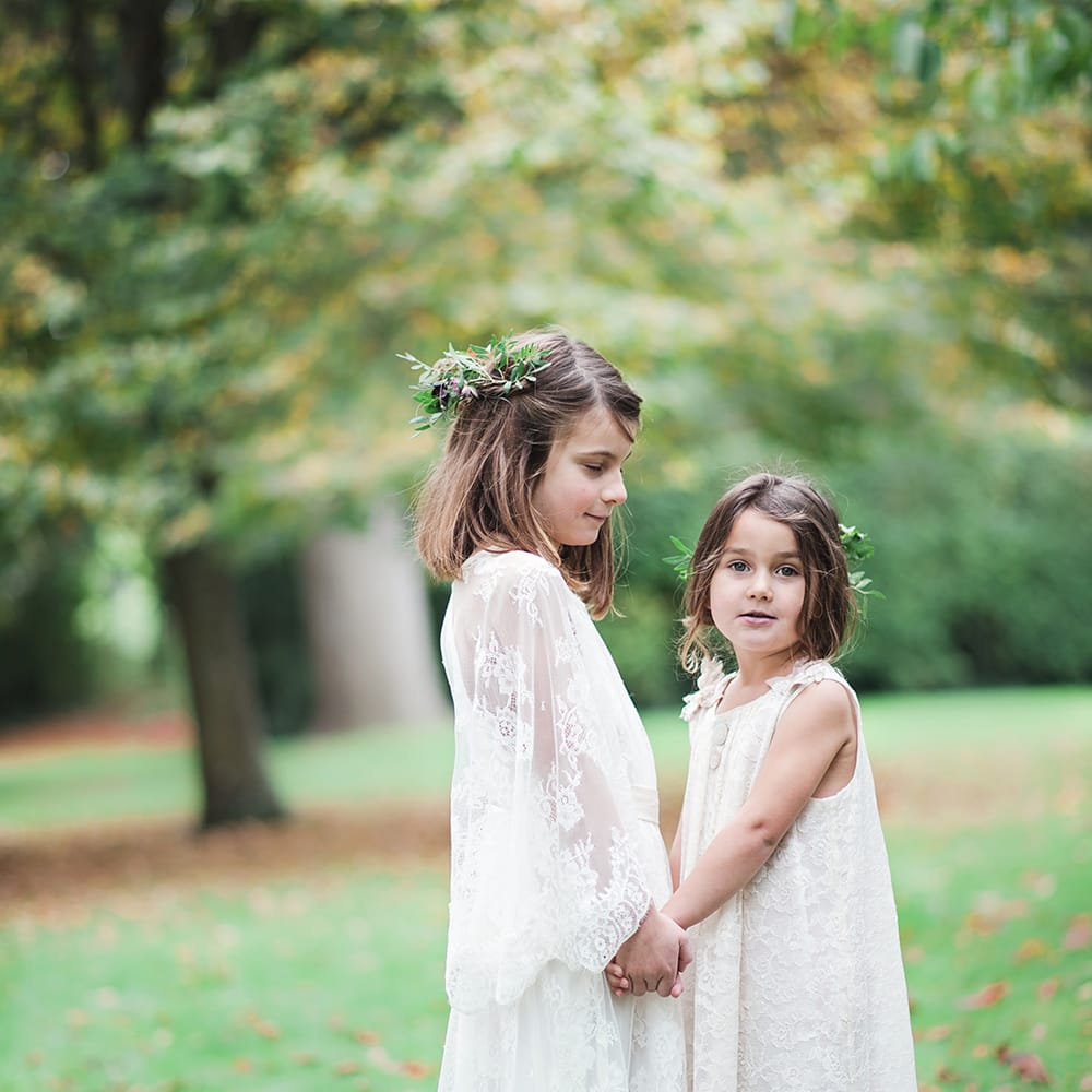 Flower Girls In White Lace Dresses By Minna