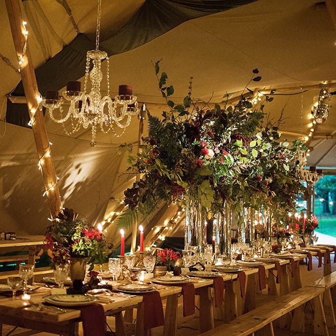 Winter Tipi Set Up With Chandelier From Coastal Tents