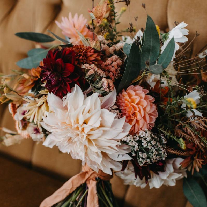 wedding bouquet with dahlias