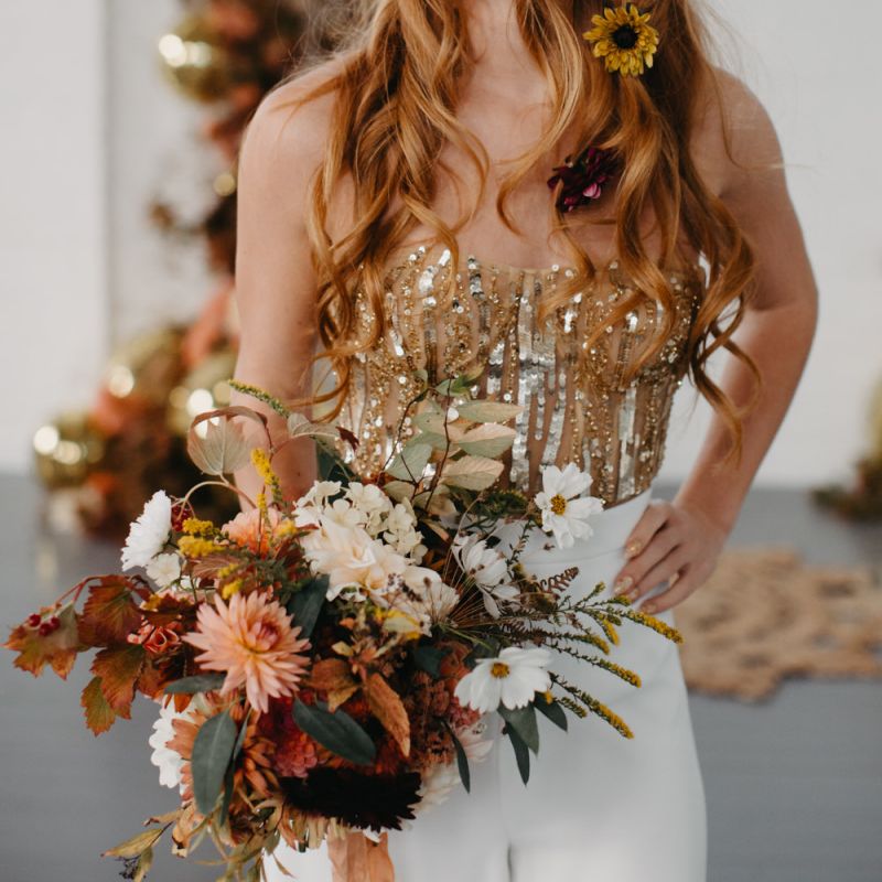 Rust, brown, orange and mustard wedding bouquet
