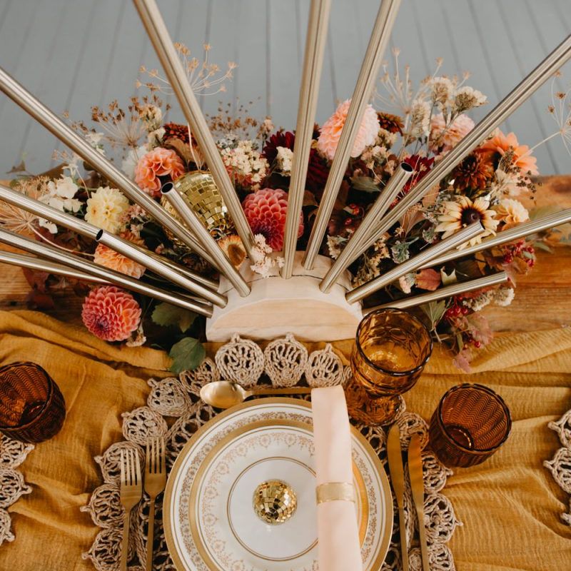 Spikey centrepiece for 70s disco wedding inspiration