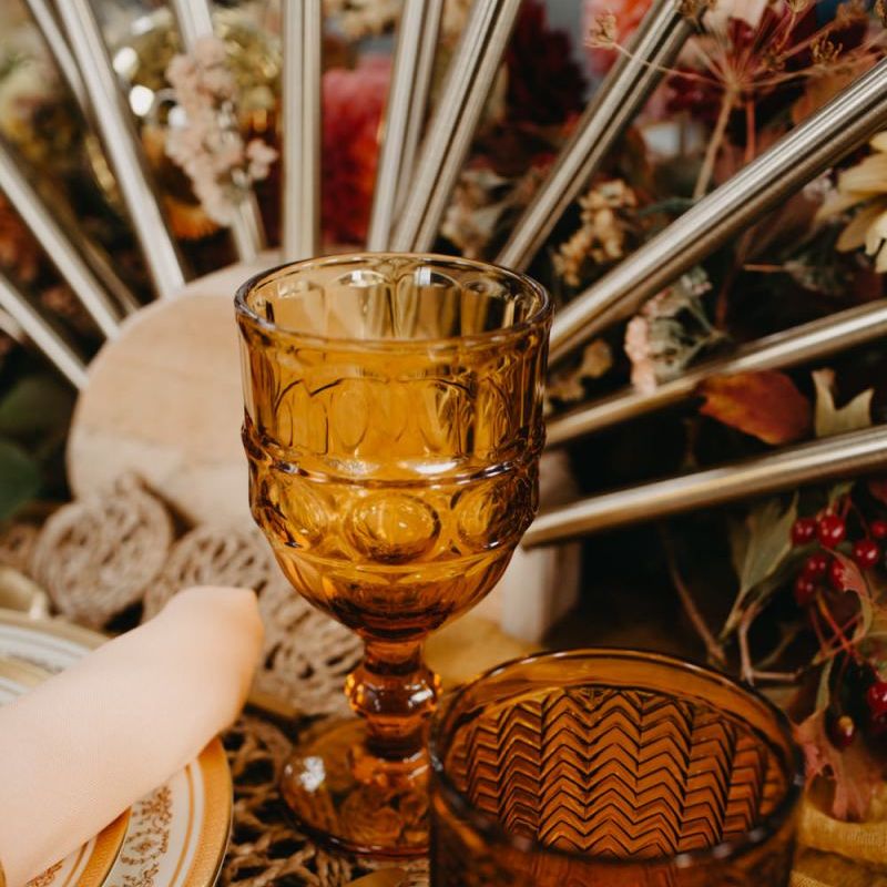 Brown coloured goblets for 70s Disco themed wedding