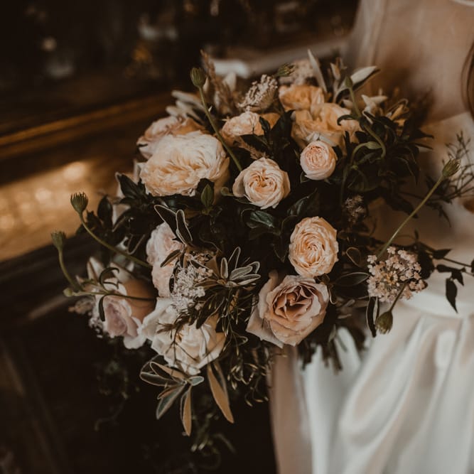 Vintage Rose Bridal Bouquet | Romantic Pink and Gold Wedding Inspiration in a Modern Summer House at Garthmyl Hall by KnockKnockPenny Studio | Nesta Lloyd Photography