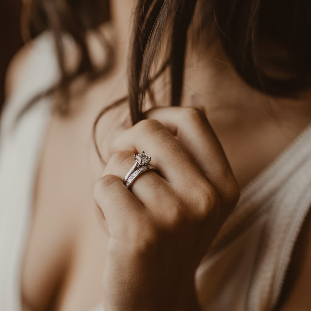 Engagement Ring &amp; Wedding Band | Romantic Pink and Gold Wedding Inspiration in a Modern Summer House at Garthmyl Hall by KnockKnockPenny Studio | Nesta Lloyd Photography